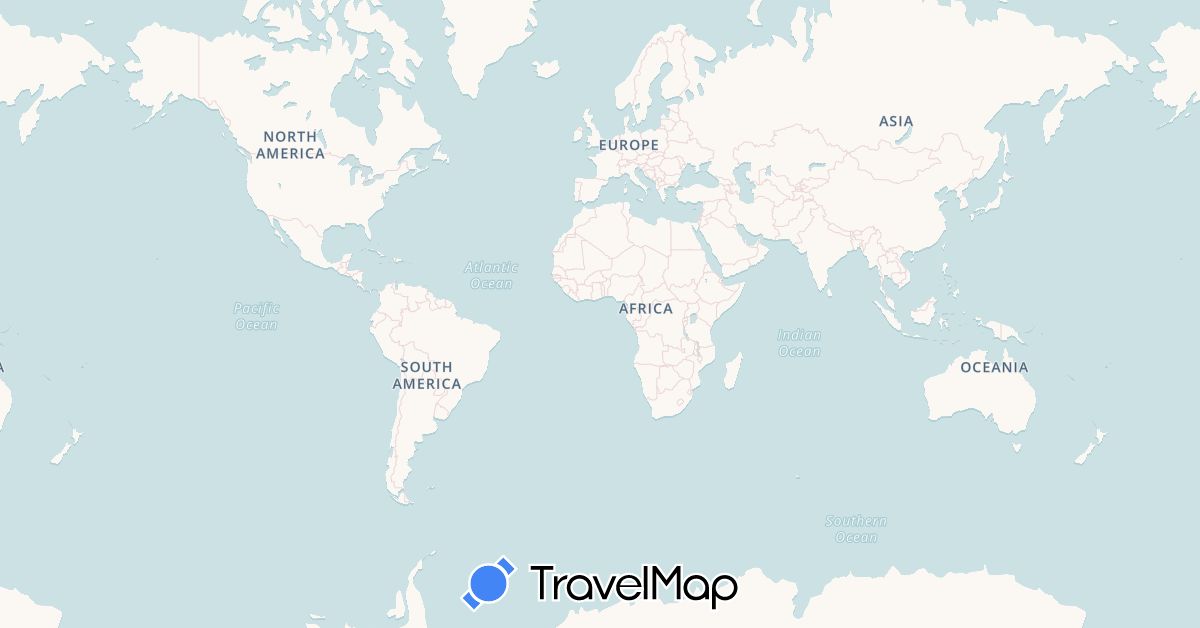 TravelMap itinerary: driving, plane in Bulgaria, Spain (Europe)