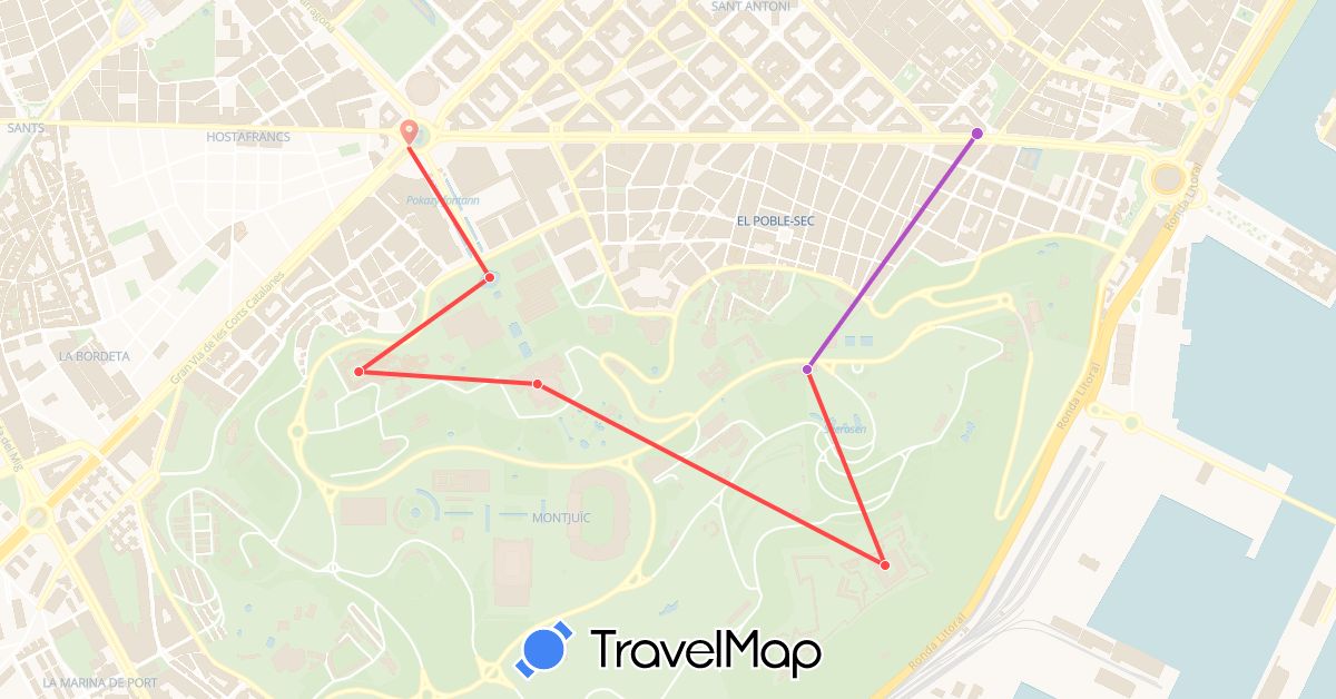 TravelMap itinerary: driving, train, hiking in Spain (Europe)